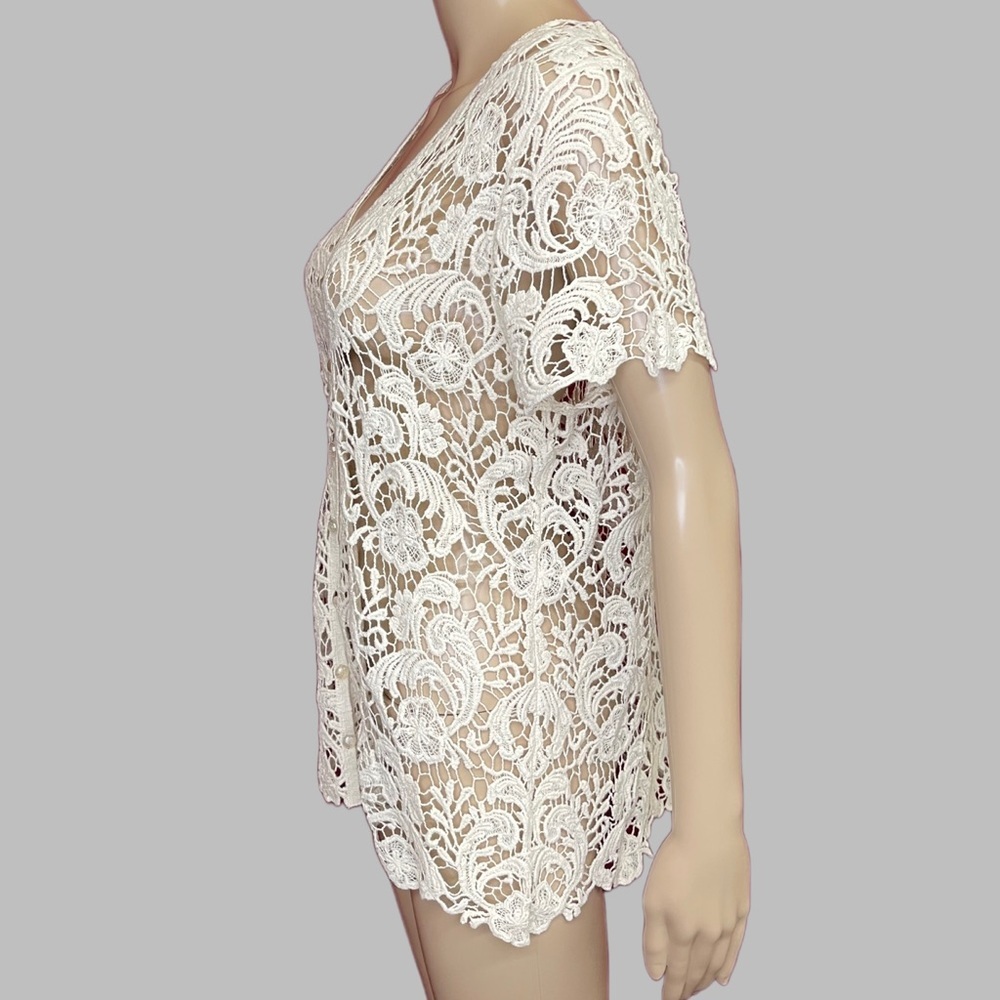 Questions by Say What? Crochet Short Sleeve Button V-Neck 1X - Picture 3 of 5